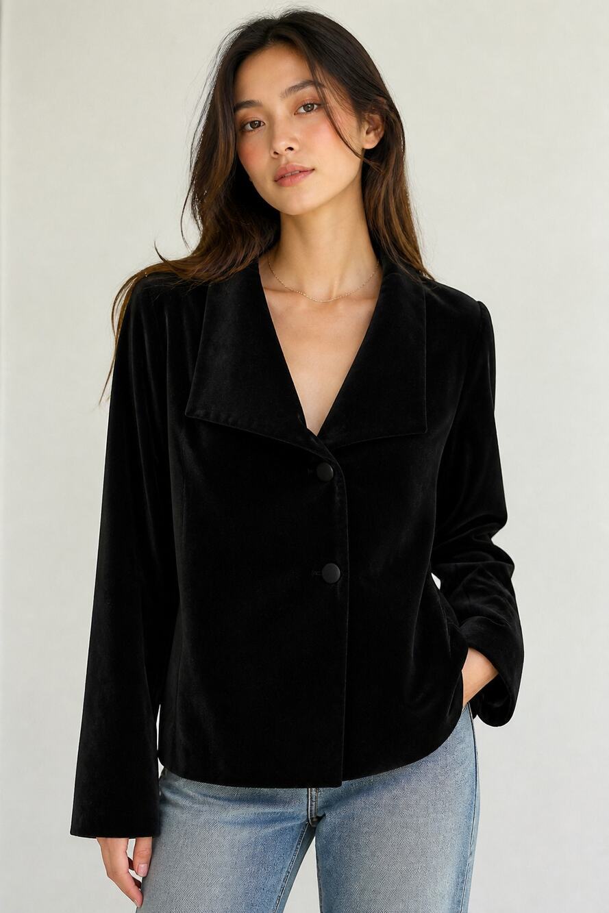 Zara Woman Black Velvet Button Jacket Medium